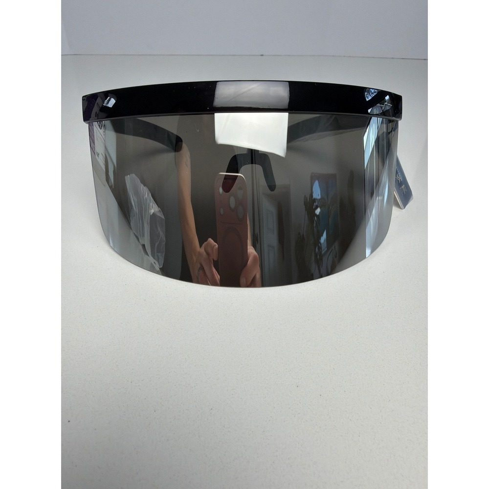 Luxe P30353-CM Shield Sunglasses Black Silver Mirror Oversized Visor Shades